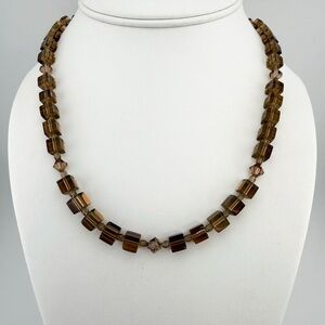 Brown Glass Crystal Beaded Necklace